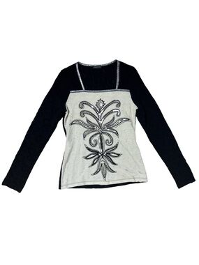 ⭐️ Tricotto Black Long Sleeve Top with White Beaded Front Panel